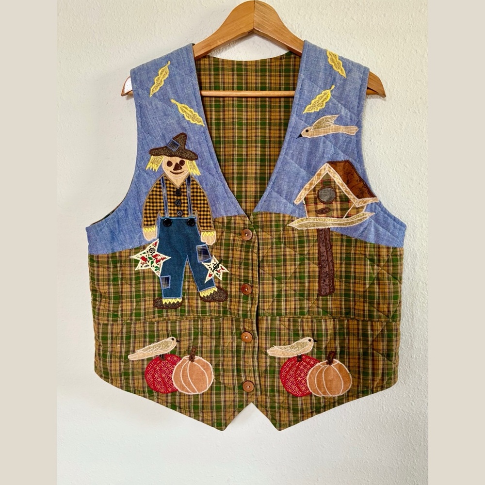 Vintage Patch Magic Vest Quilted Womens Medium Reversible Autumn Patchwork Plaid
